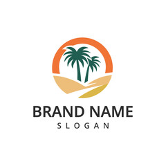Obraz premium Palm tree logo vector icon illustration