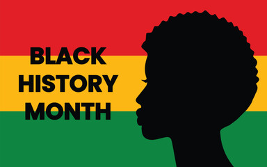 Black History Month Poster with Black Woman Side View. Card, Banner, and Background Design Celebrating African Heritage and Empowerment.