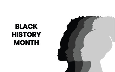 Black History Month Poster, Card, Banner, and Background Featuring a Set of Black Woman Side Views. Celebrating African Heritage, Empowerment, and Diversity.