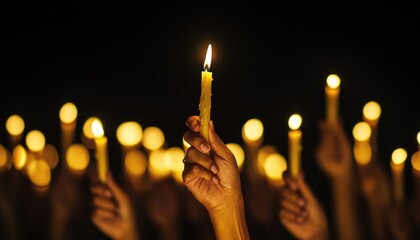 Hands holding candles in a nighttime vigil