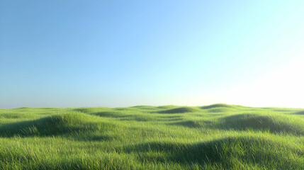 Obraz premium Lush Green Grassland Under Clear Blue Sky with Gentle Hills