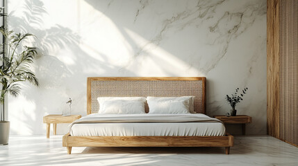 Modern bedroom design featuring natural materials and minimalistic decor