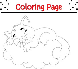 Cute cat coloring book page for kids. animal coloring book