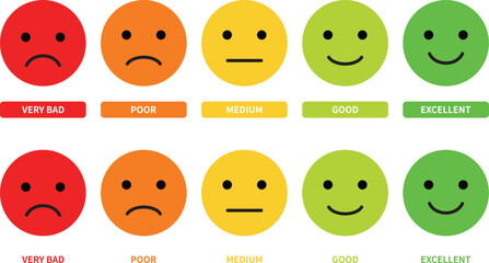 Set of feedback rating emoji icon, Flat icon set for feedback, rating, survey smiley rating scale vector illustration 