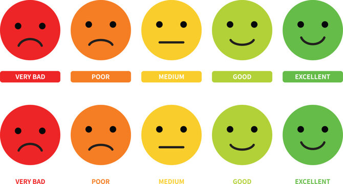 Naklejki Set of feedback rating emoji icon, Flat icon set for feedback, rating, survey smiley rating scale vector illustration 