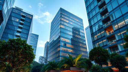 Corporate building in city plants growing Sustainability Sustainable, green energy