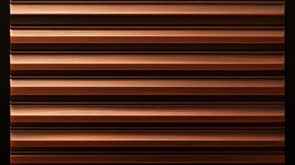 A detailed close-up of brown wooden slats contrasting sharply against a solid black background, highlighting texture and color interplay.
