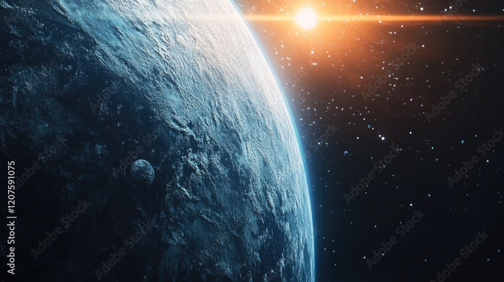Poster a celestial-themed visual of the universe with intricate planet details and a mesmerizing star field