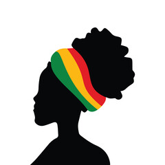 Black History Month Illustration of African Black Woman Wearing a Red, Yellow, and Green Scarf. Celebrating Heritage, Culture, and Empowerment.
