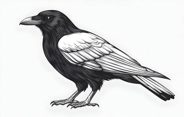 Fototapeta premium illustration of a crow, full-body side view, isolated on a white background
