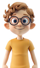 Fototapeta premium PNG Young cute man with wavy short light brown hair character smiling glasses.
