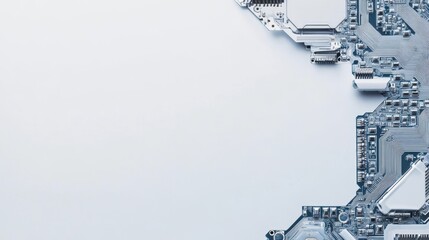 A detailed view of a computer motherboard featuring a central processing unit (CPU) chip installed on it, showcasing intricate circuitry and components.