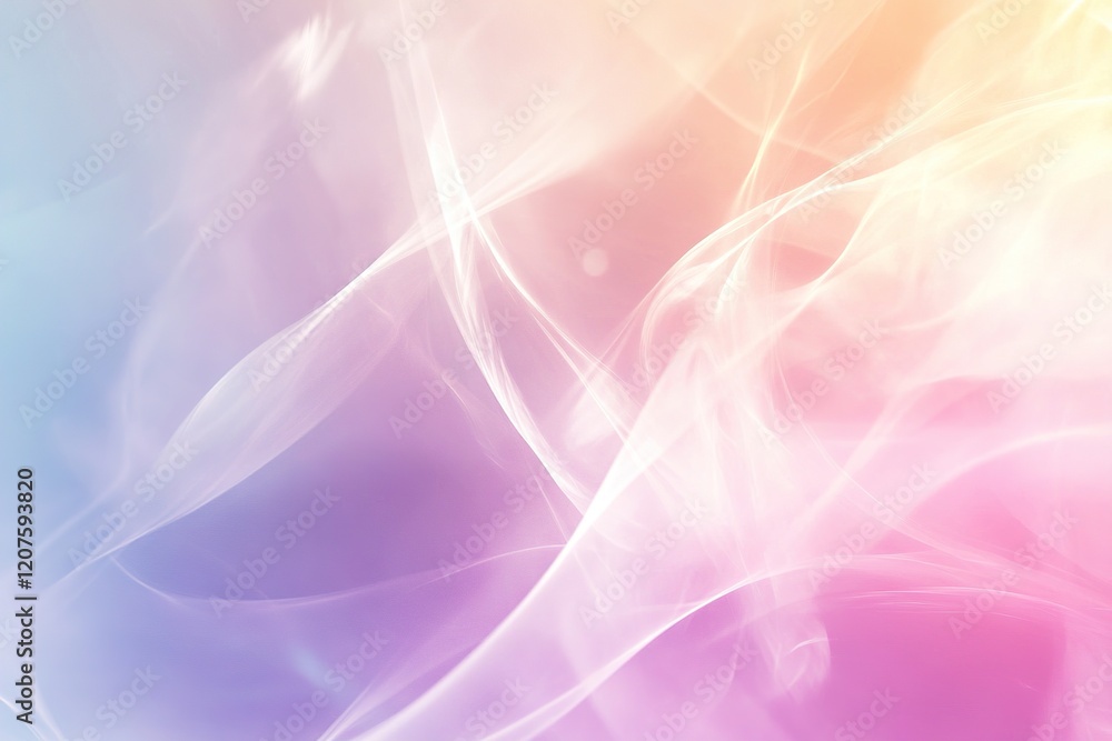 Poster soft pastel colors blend into holographic glowing shapes, creating a dreamy background perfect for m