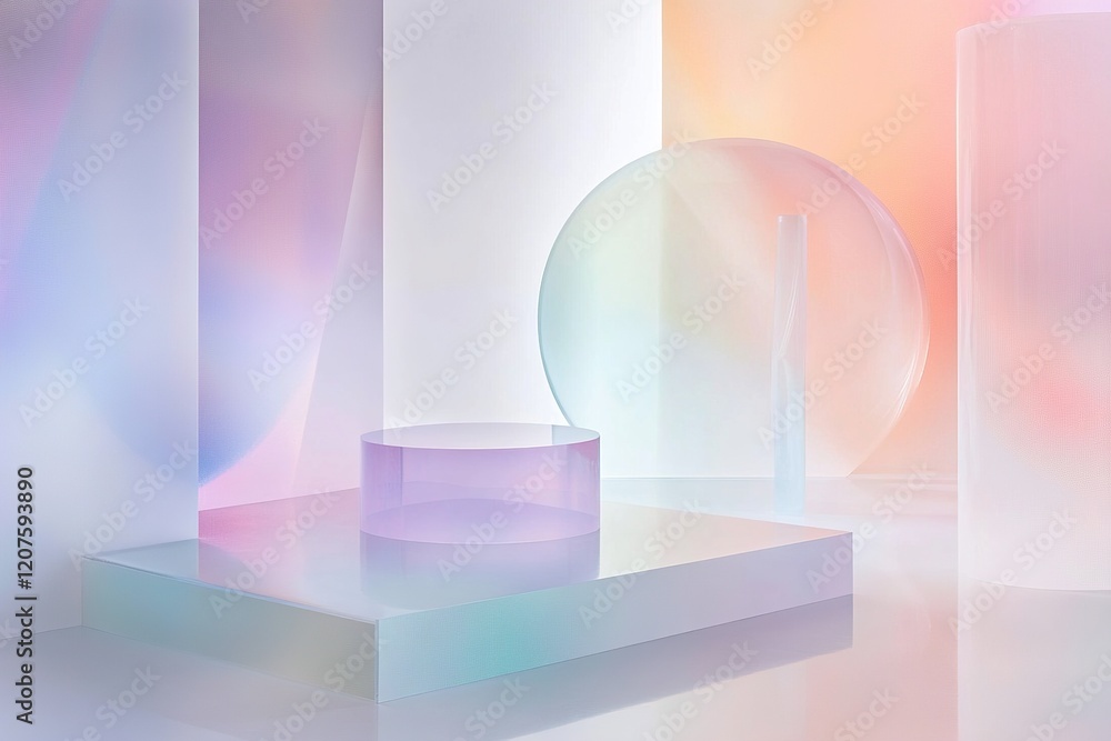 Aufkleber soft pastel colors blend seamlessly in this minimalist abstract background. holographic glowing shap
