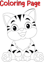 Happy cat coloring book page for kids. animal coloring book