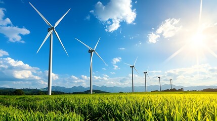 Stunning Wind Turbines on an Open Field under Bright Sky