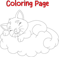 Cute cat coloring book page for kids. animal coloring book