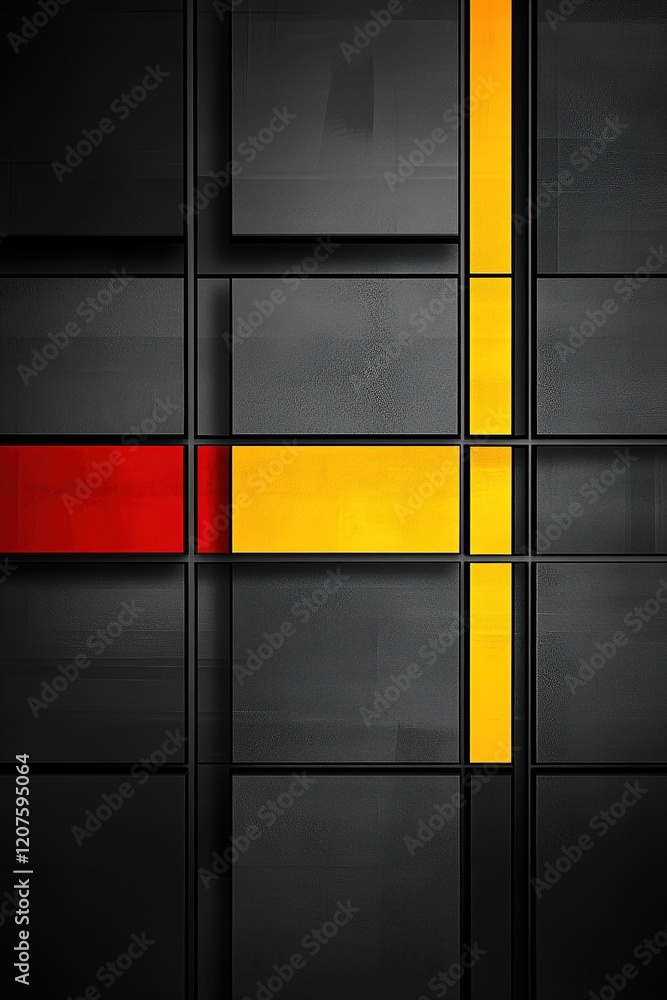 Poster this composition features a minimalist abstract grid with a blend of black and gray tones, enhanced 