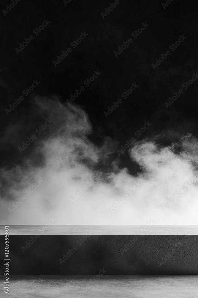Poster soft white smoke rises gently across a matte black surface, creating a modern and minimalist backdro