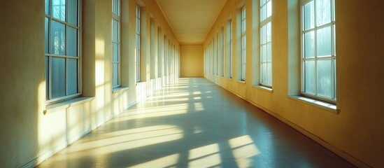 Fototapeta premium Sunlit Corridor: A Serene Architectural Perspective