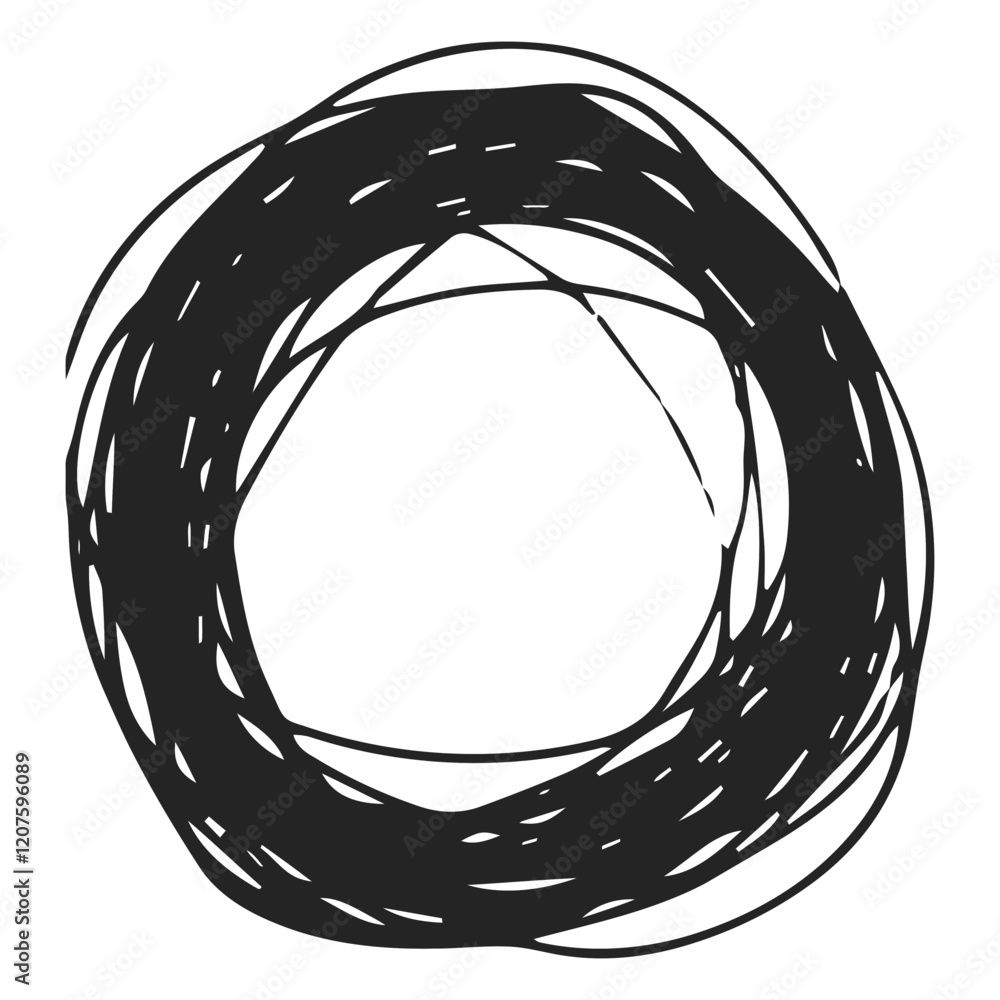 Poster abstract circular scribble: a dynamic and expressive circular scribble, rendered in bold black ink o