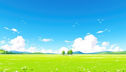 Serene Summer Meadow Under A Blue Sky