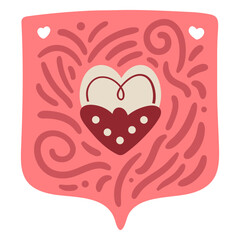 Heartfelt Strawberry Design: A charming illustration of a strawberry-shaped heart nestled within a swirling, romantic pattern, perfect for Valentine's Day, wedding invitations.