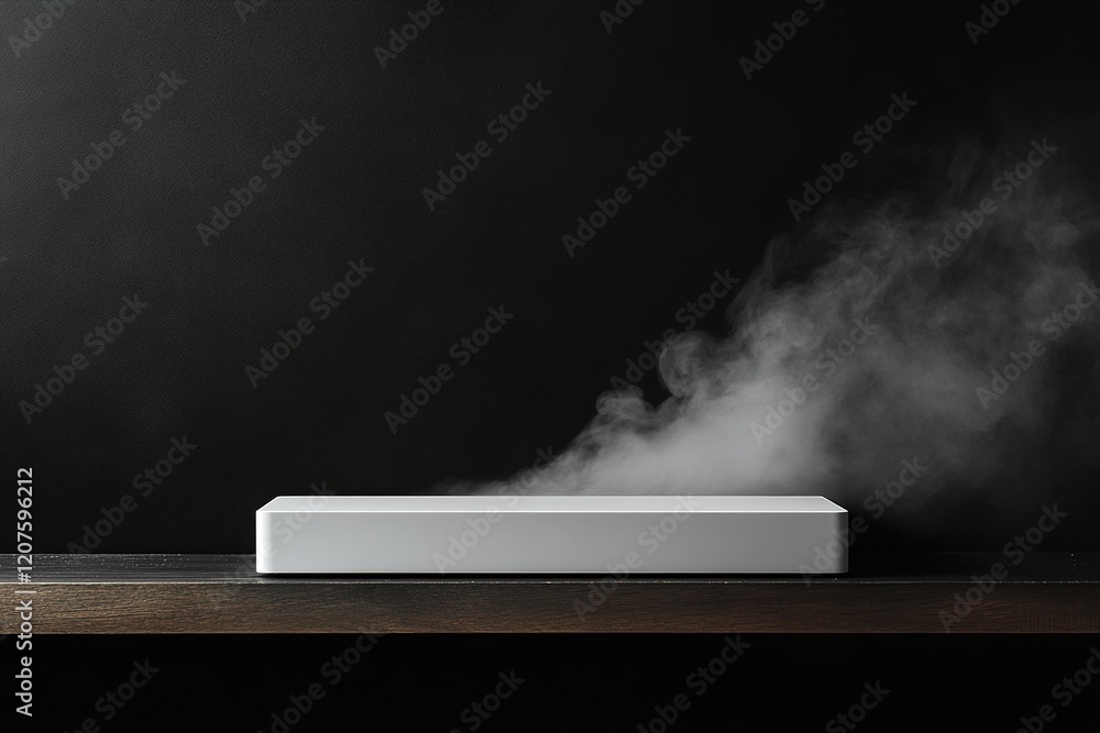 Poster a sleek black surface hosts soft white smoke that gently ascends, creating a minimalist and modern a
