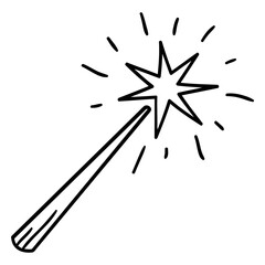 Magic Wand with Sparkling Star: A simple hand-drawn illustration of a whimsical magic wand with a sparkling star at the tip.  The perfect symbol of enchantment and wonder. © Julie