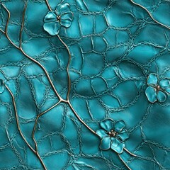 Obraz premium Seamless blue flowers leather texture pattern background