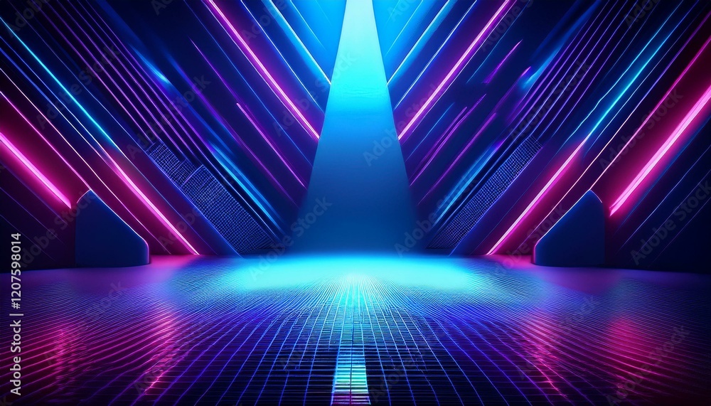 Poster background of empty show scene. empty dark modern abstract neon background. generated image