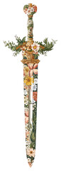 Obraz premium PNG Flower Collage Rococo sword illustration weapon floral.