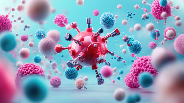 Biotech Nanobots Assembling Genetic Material, intricate molecular science details, vibrant chromosomal visuals, showcasing advanced biotechnology concepts