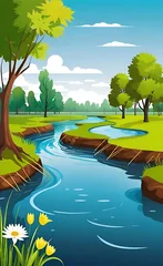 Selbstklebende Fototapeten landscape with river ©  KTechs