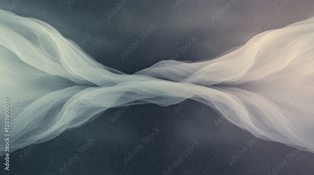 Poster ethereal wisps of translucent fabric intertwine against dark background, creating dreamy and mystica