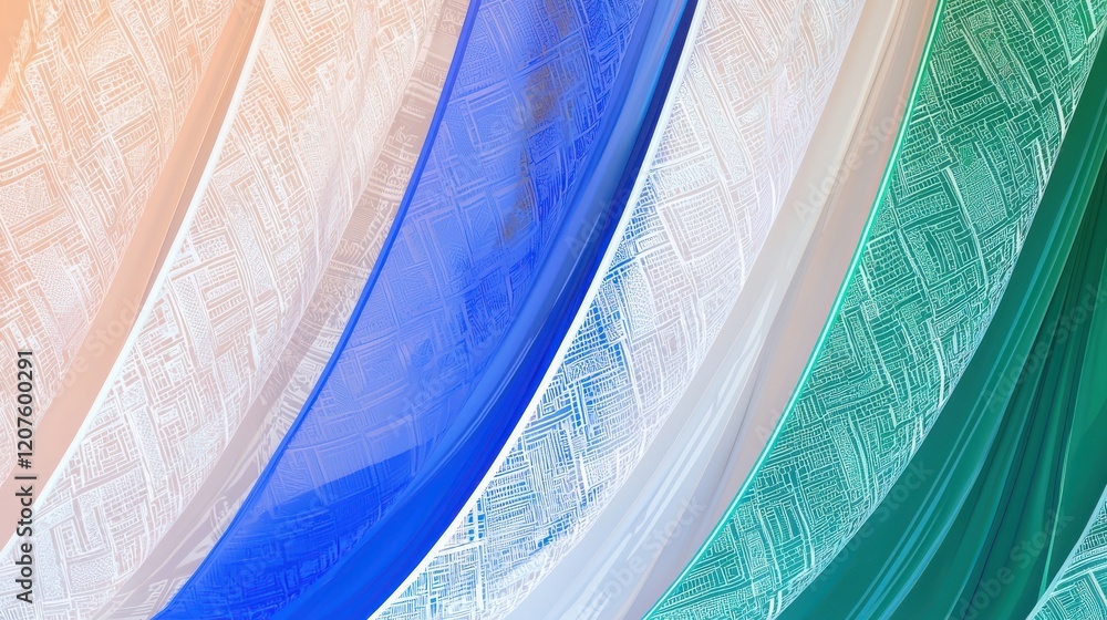 Poster intricate woven fabric texture in blue, green, and white hues, creating visually appealing backgroun
