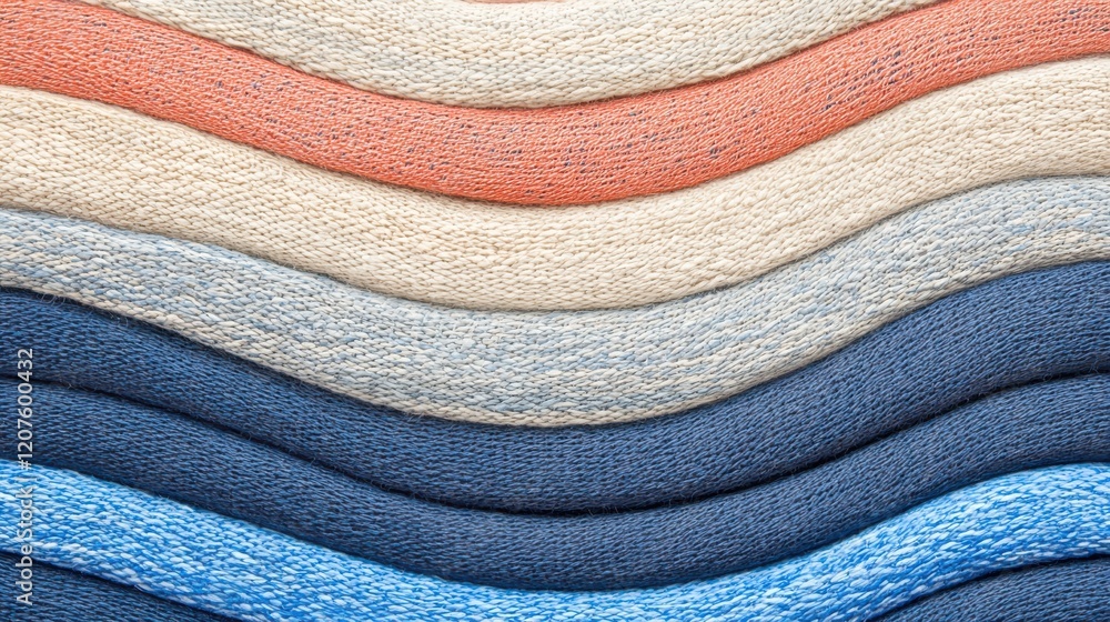 Poster woven fabric background texture with intricate patterns in various colors. design features waves of 