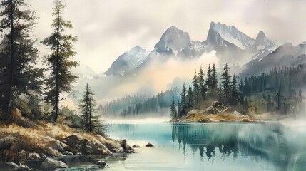 Stunning watercolor illustration showcasing the majestic Alps.