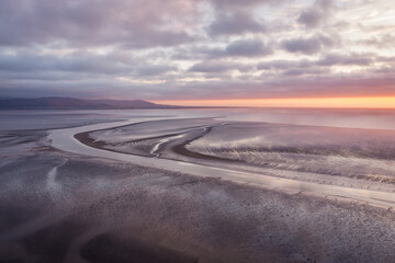 Fototapeta premium Aerial View over Dundalk Bay at Sunrise, Blackrock, Dundalk, County Louth, Ireland