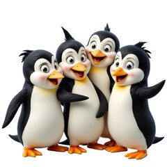 Four Cartoon Penguins With Orange