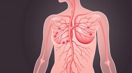 Female torso anatomy showing lymphatic system and breasts.