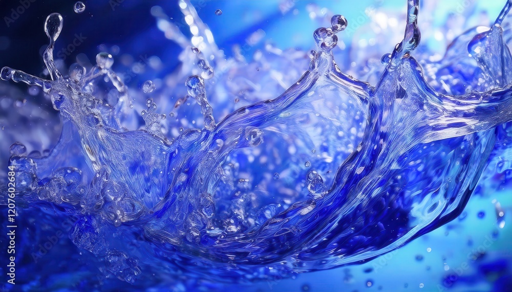 Aufkleber vivid close-up of a dynamic blue water splash with crystal-clear droplets and ripples, ideal for des