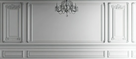 Elegant White Wall Paneling with Crystal Chandelier
