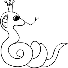 a snake with a crown on its head with a long curled tail pulled out its tongue