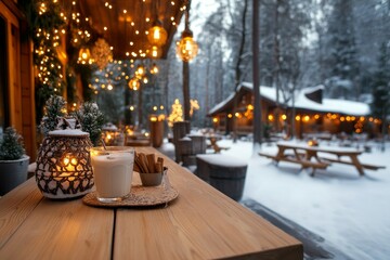 A cozy cafÃ© in Zakopane, serving warm beverages with a view of snow-covered streets outside