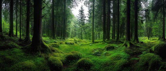 Obraz premium Enchanted Mossy Forest: A Serene Green Haven
