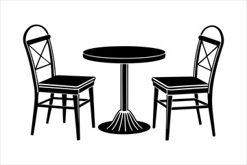 A table and chair silhouette vector illustration. Silhouettes Chairs and Table. Interior of the cafe. Vector Black Illustration Isolated On White Background.
