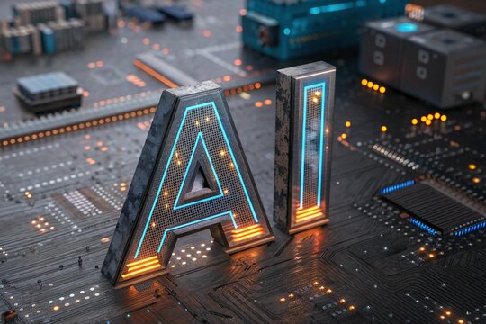 Vibrant digital AI brain visualized on a microchip for neural network simulation - Powered by Adobe