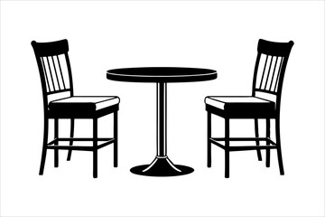 A table and chair silhouette vector illustration. Silhouettes Chairs and Table. Interior of the cafe. Vector Black Illustration Isolated On White Background.