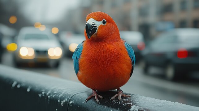 Vibrant Parrot in Urban Setting: A Stunning Contrast of Nature and City Life
